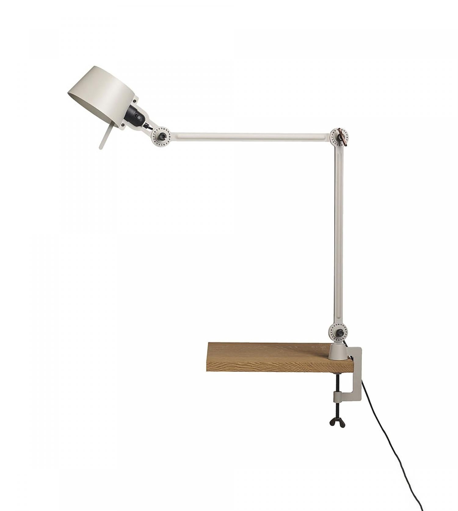 Lampe de bureau ou d'atelier écru sur pince-étau en métal massif