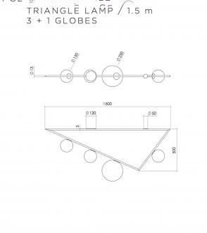 Plafonnier Triangle - 3+1 globes - 1m50