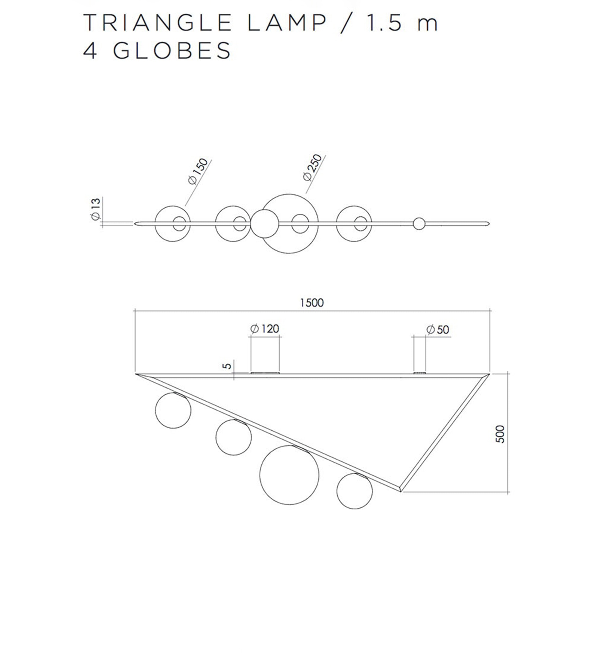 Plafonnier Triangle 4 globes - 1m50