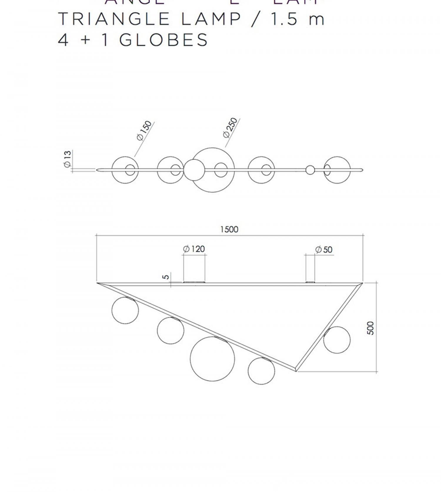 Plafonnier Triangle 4+1 Globes - 1m50