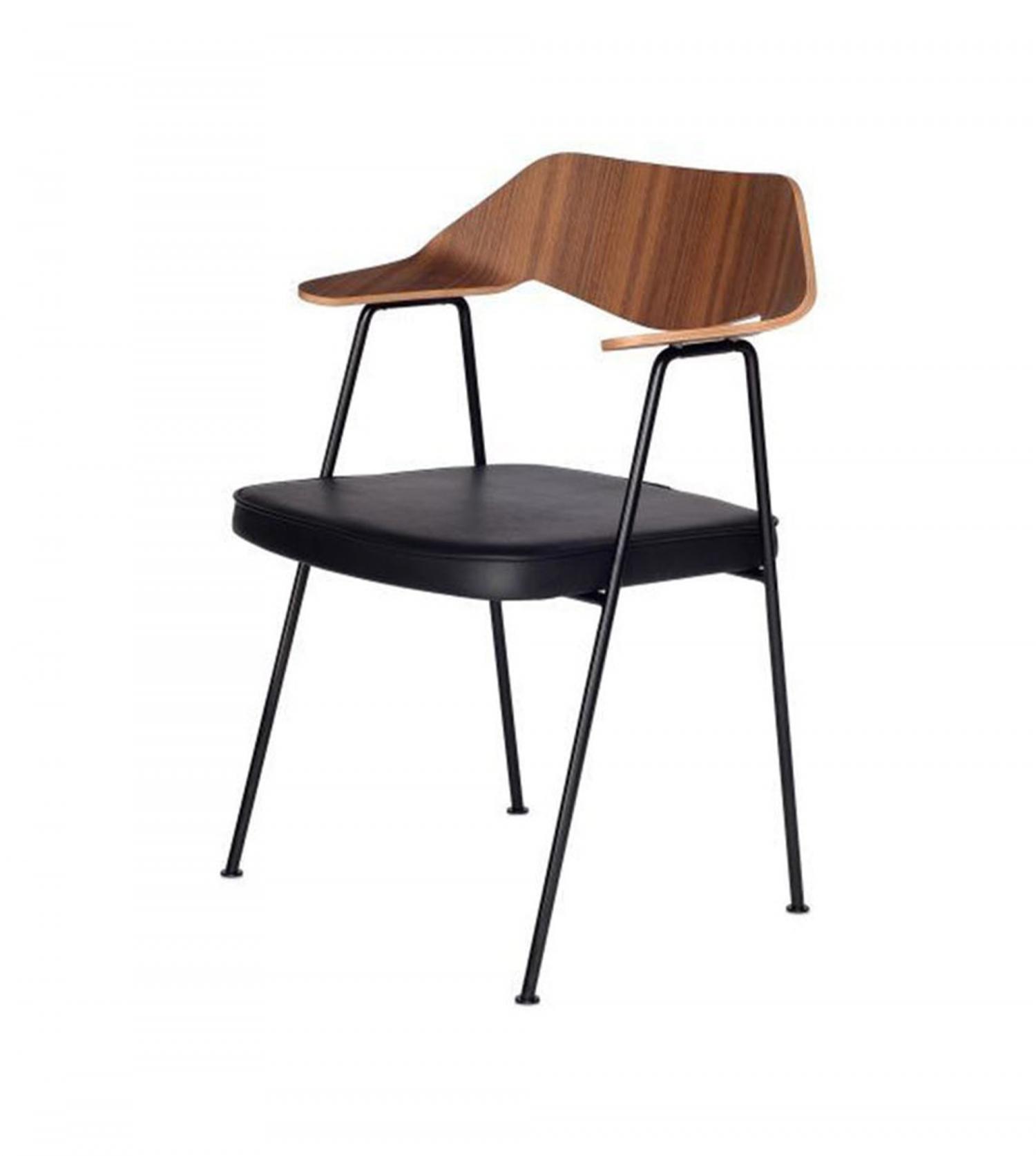 Blou-Chaise 675 - Robin Day Chair - Noyer/Noir/cuir noir