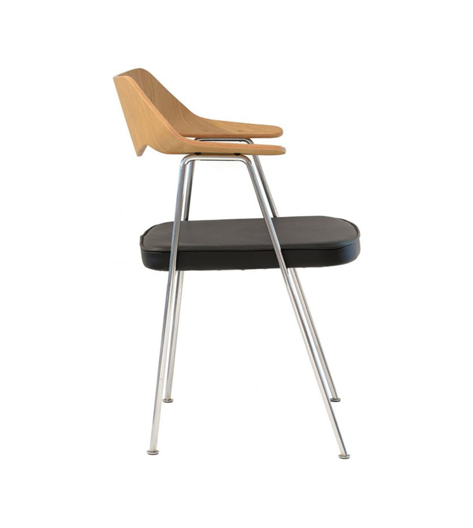 Blou-Chaise 675 - Robin Day Chair - chene/chrome/cuir Noir