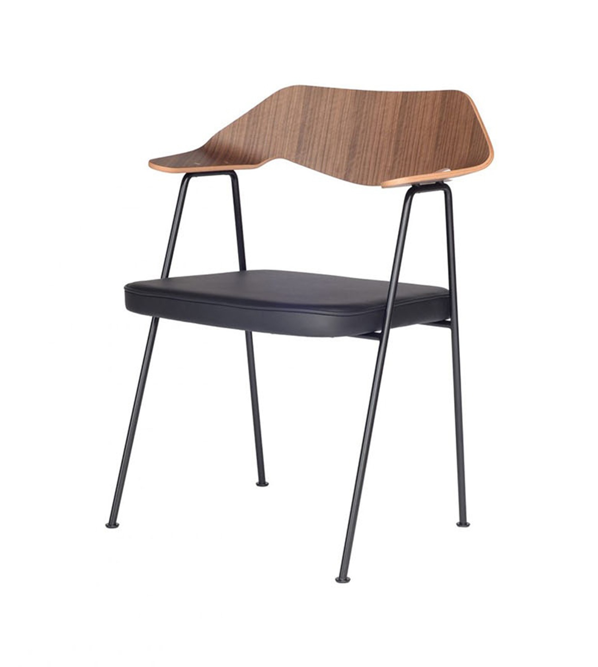 Blou-Chaise 675 - Robin Day Chair - Noyer/Noir/cuir Noir