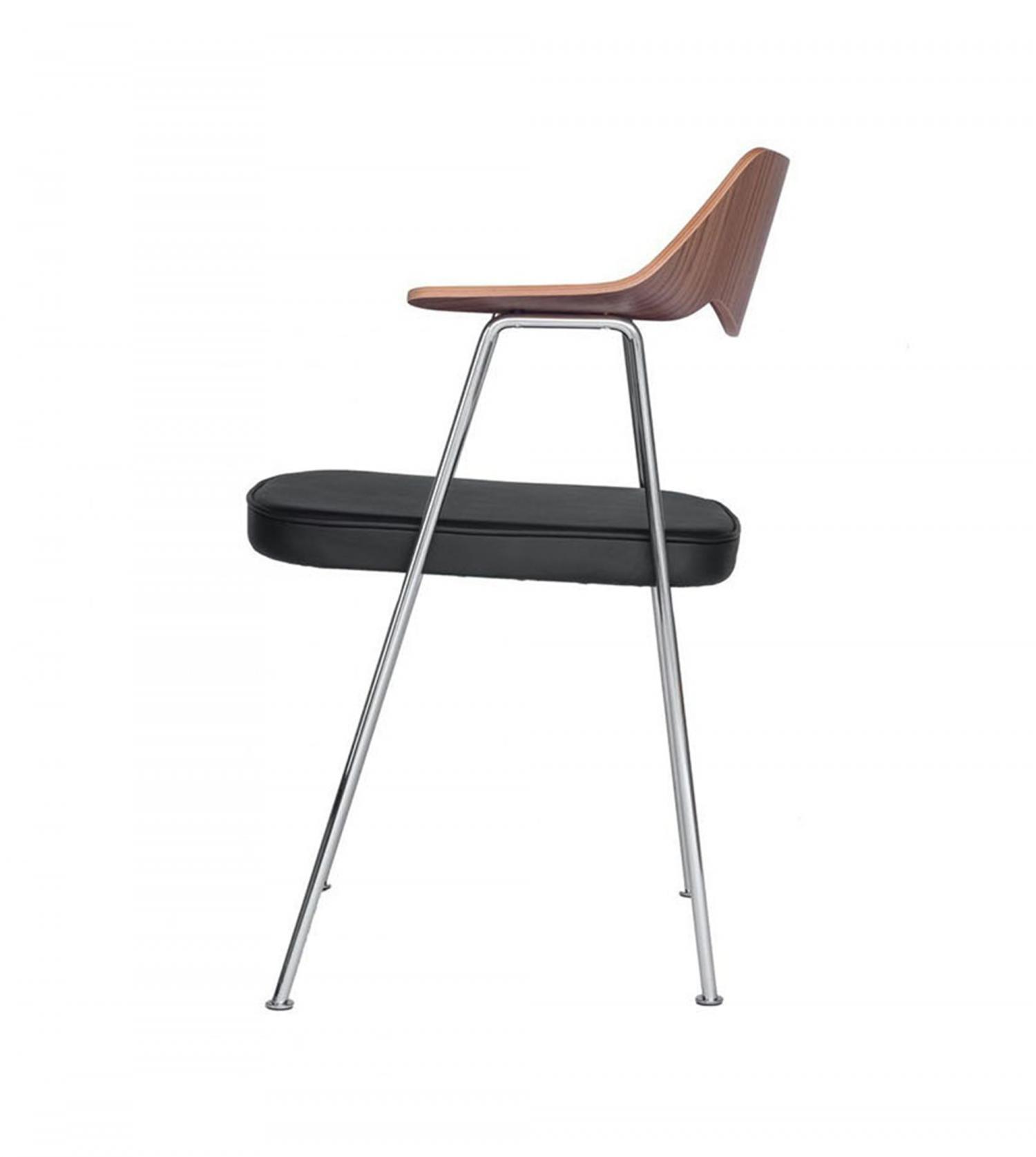 Blou-Chaise 675 - Robin Day Chair - Noyer/chrome/cuir Noir 