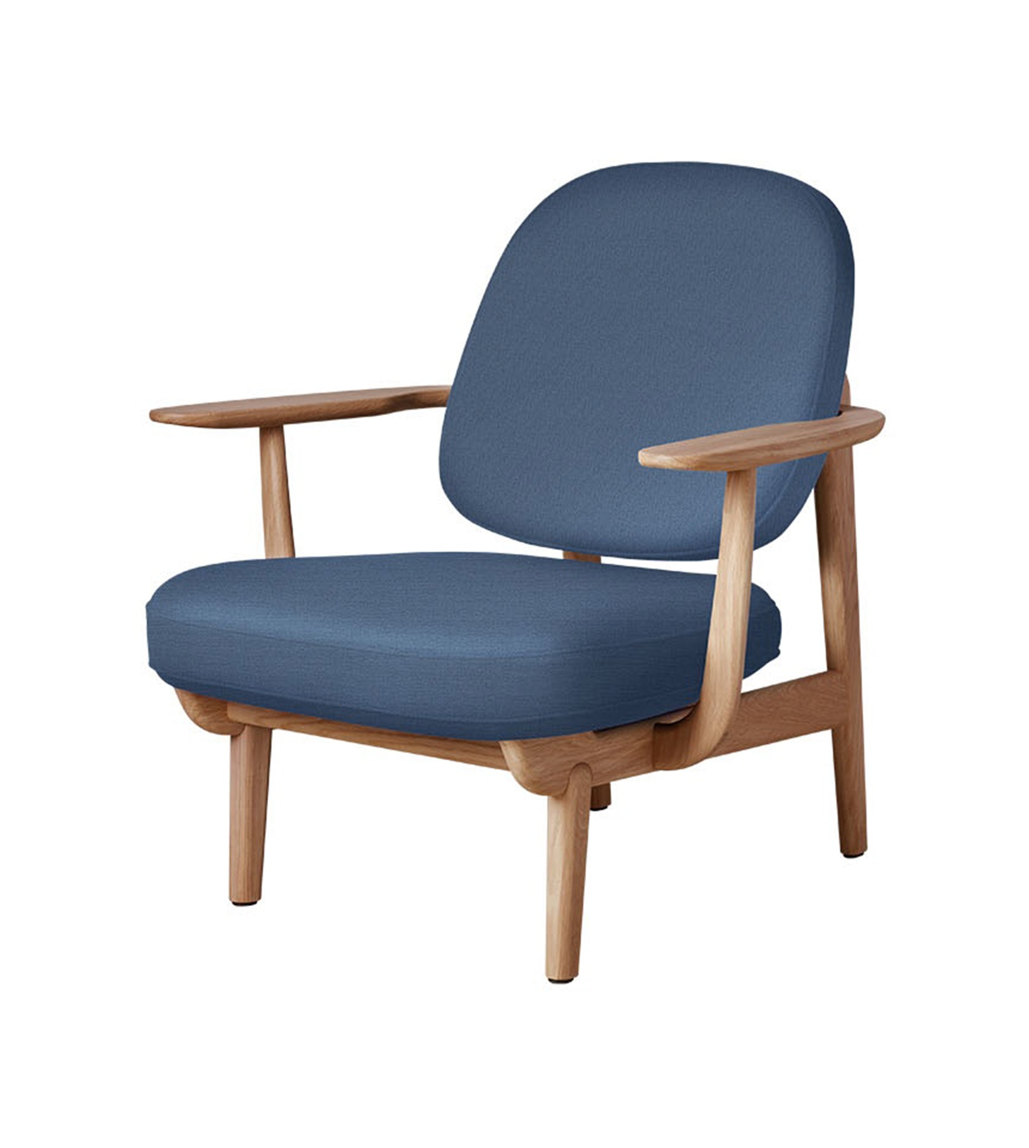 Fauteuil Fred - Accoudoirs chêne huilé - Tissu bleu clair