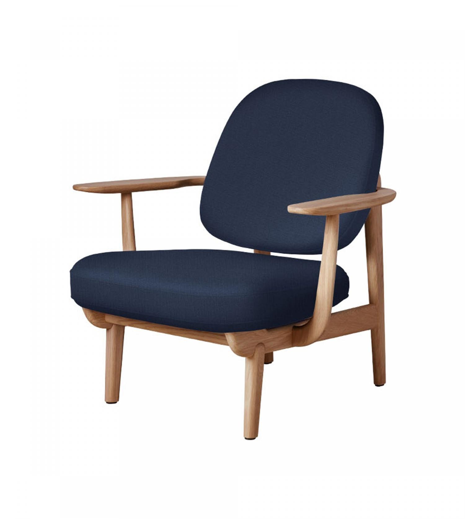 Fauteuil Fred - Accoudoirs chêne huilé - Tissu bleu