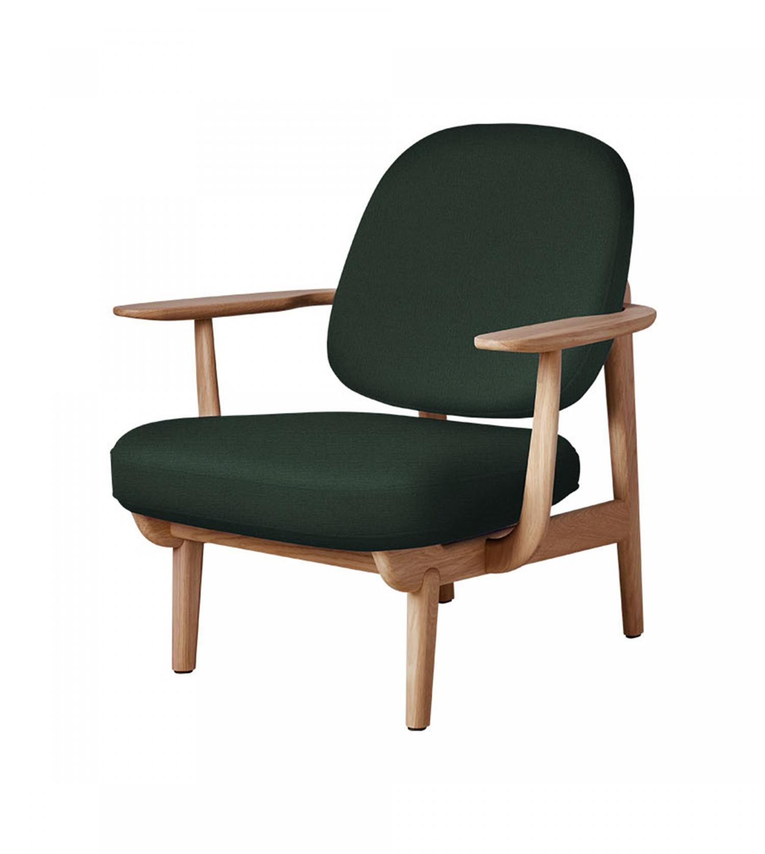 Fauteuil Fred - Accoudoirs chêne huilé - Tissu vert