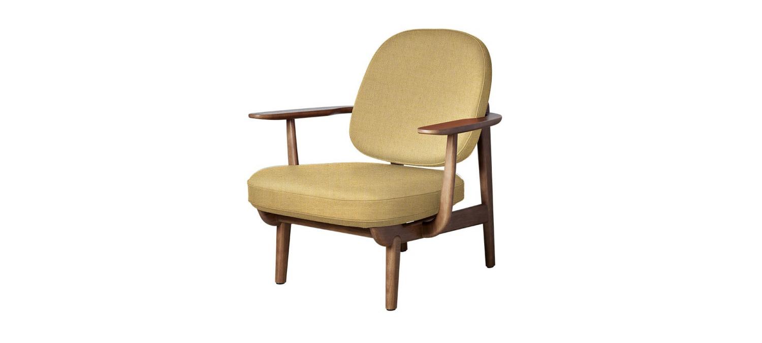 Fauteuil Fred - Accoudoirs chêne huilé - Tissu jaune