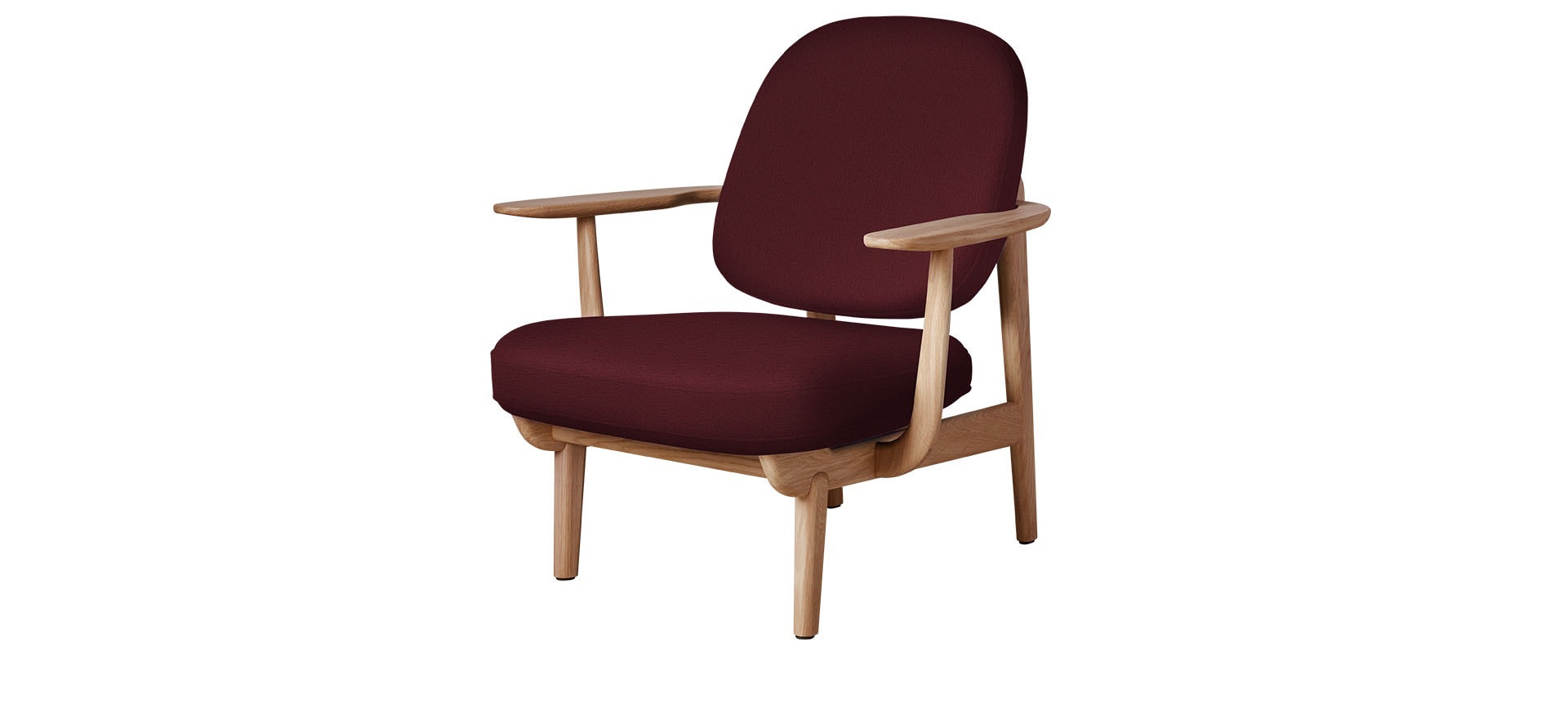 Fauteuil Fred - Accoudoirs chêne huilé - Tissu rouge